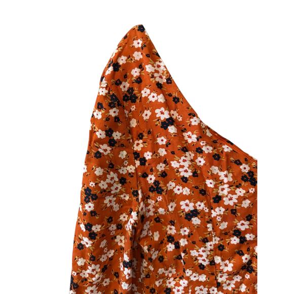 Free People Jules One Shoulder Mini Dress Ditzy Orange Floral Print 4 - Picture 5 of 8
